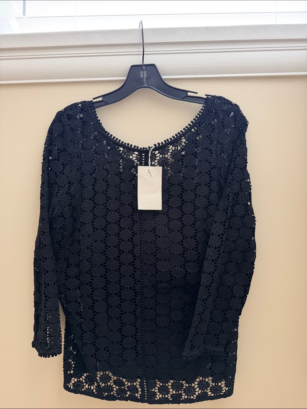 Boden Black Floral Crochet Lace Top